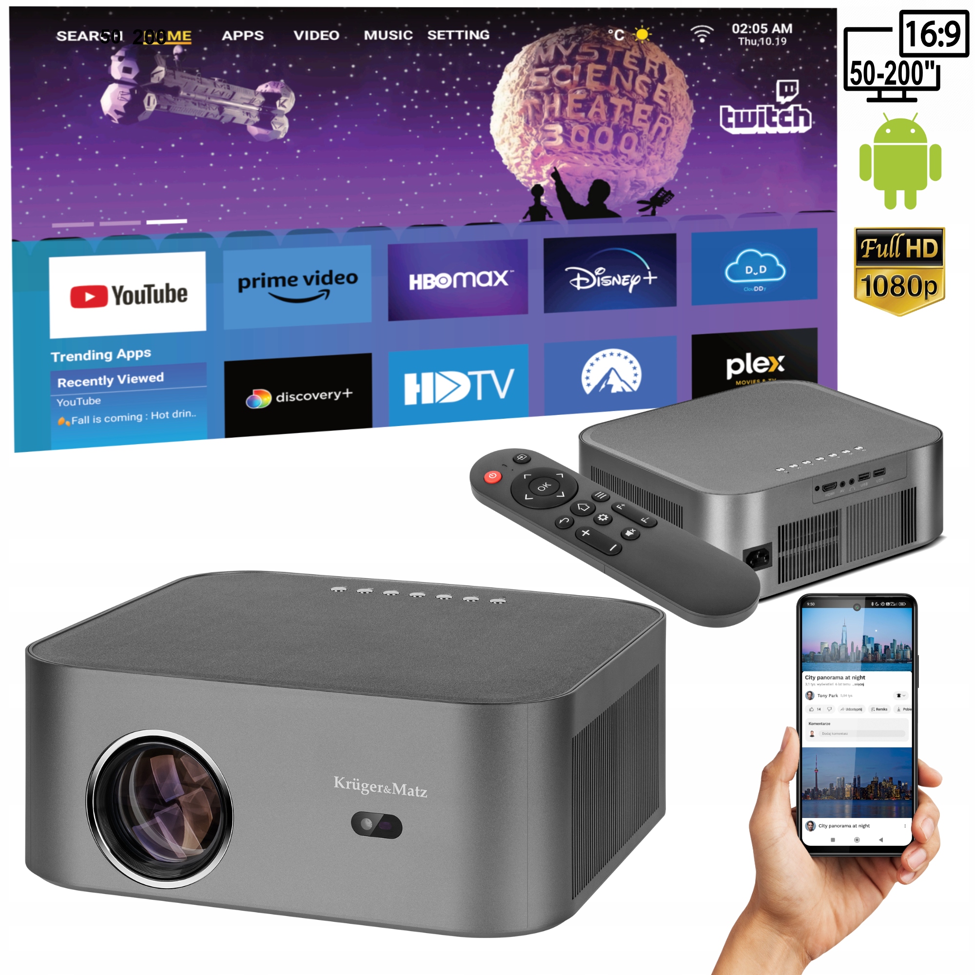 Projektor Kruger & Matz V-LED100 Android KM0373