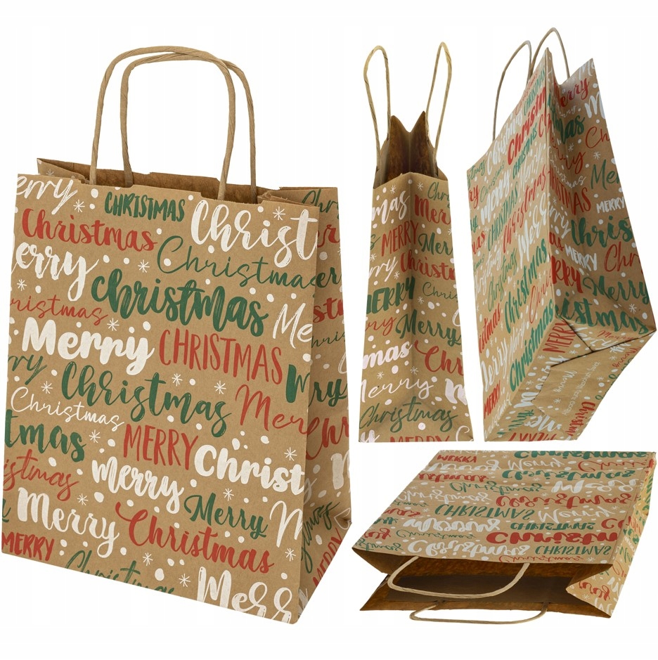 TORBY PAPIEROWE ŚWIATECZNE 18x8x22,5 cm NAPISY MERRY CHRISTMAS na PREZENTY Rodzaj papier