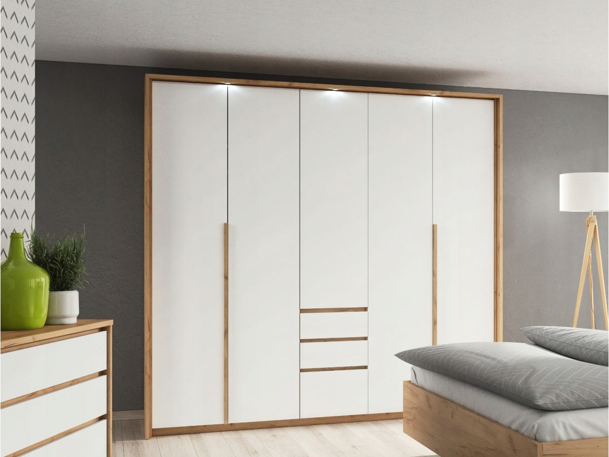 Szafa Xelo 230 cm.+ LED DĄB CRAFT ZŁOTY/BIAŁY
