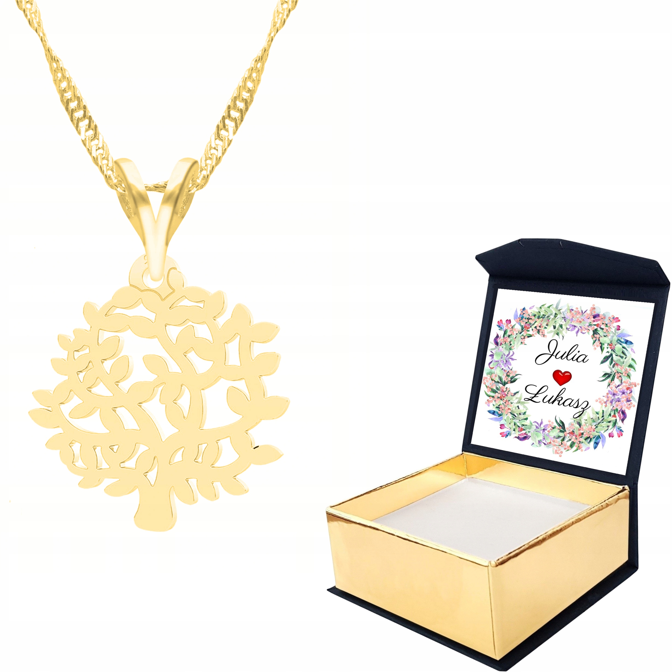 Zlatý náhrdelník 925 Prolamovaný strom Vlastní Potisk