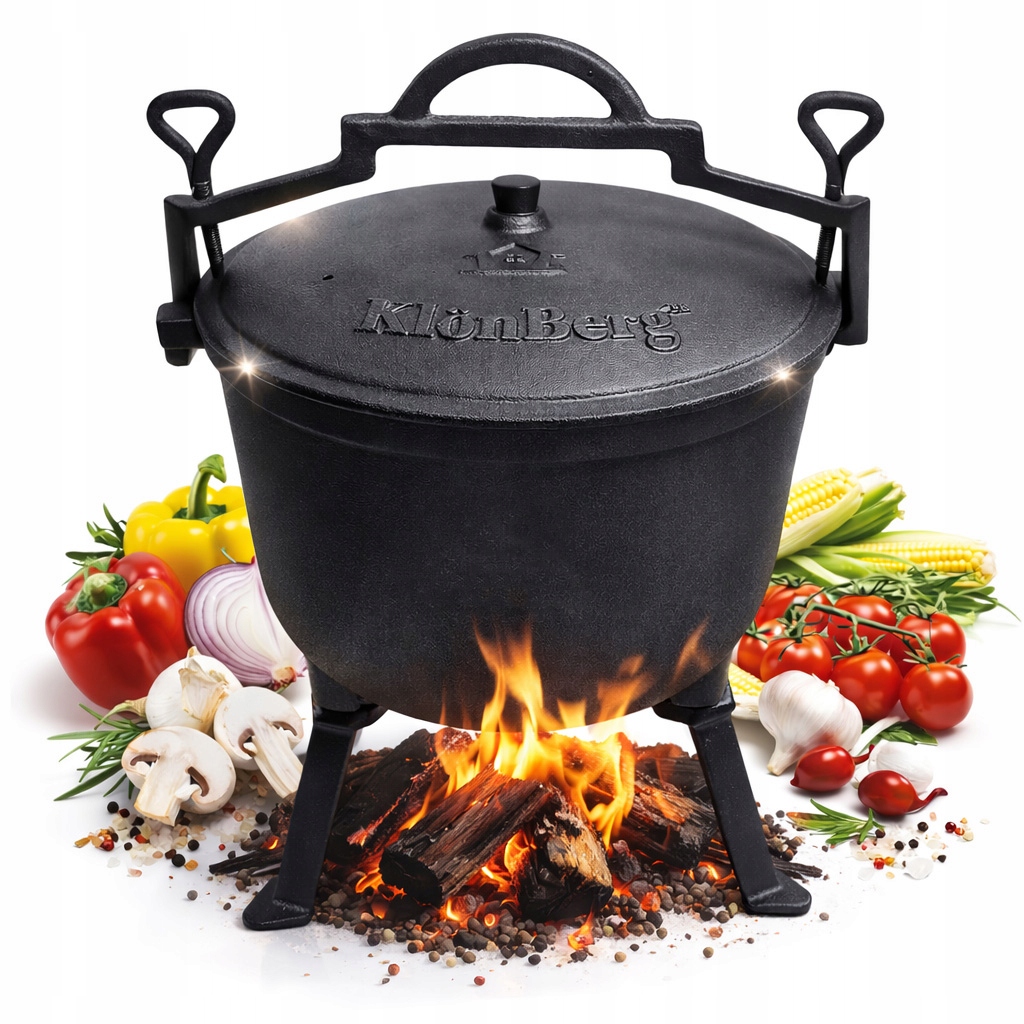 KOCIOŁEK ŻELIWNY GARNEK MYŚLIWSKI WĘGIERSKI NA OGNISKO GRILL PIECZONKI 10L