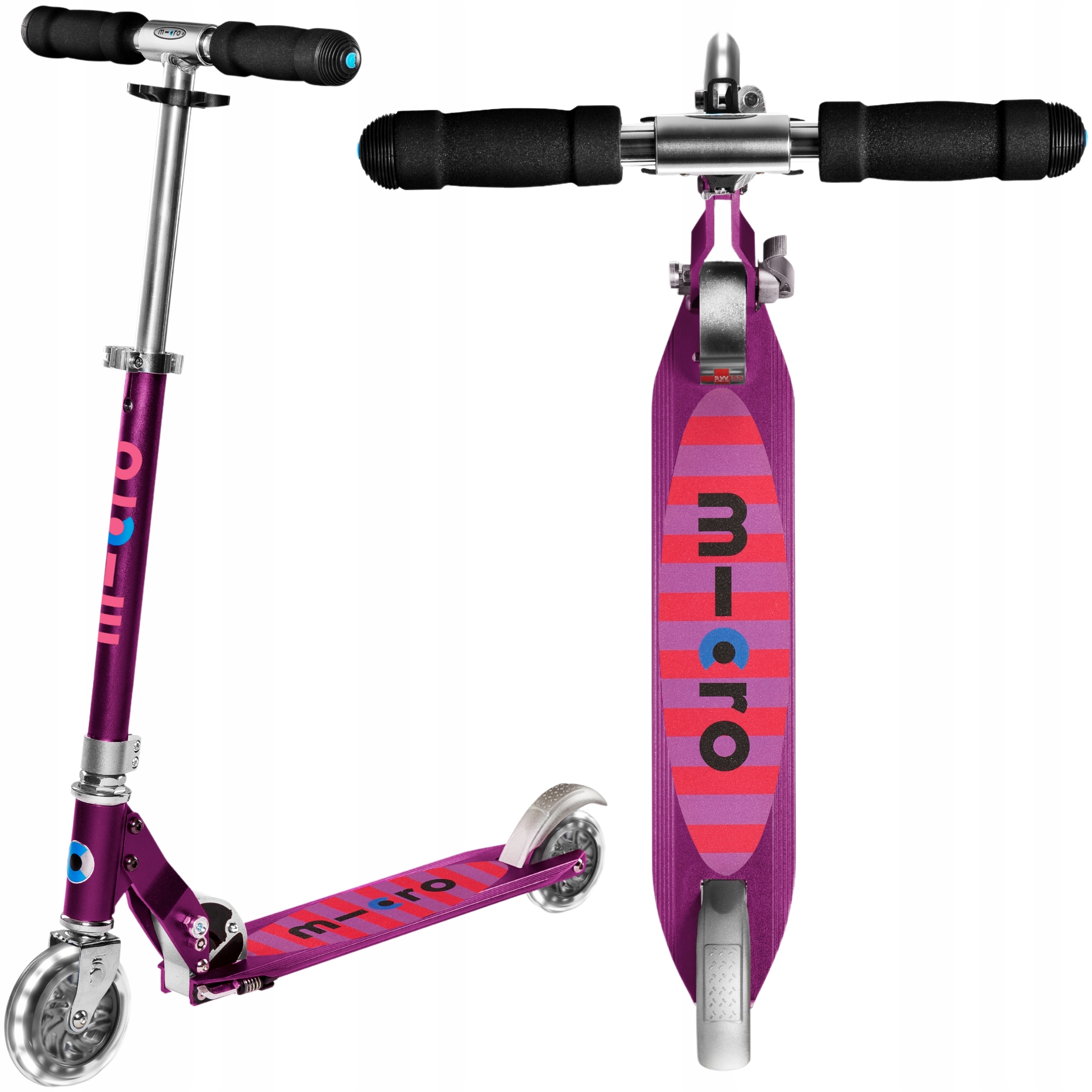 Hulajnoga dla Dzieci Micro Sprite Led Składana Miejska z Kołami Led Purple