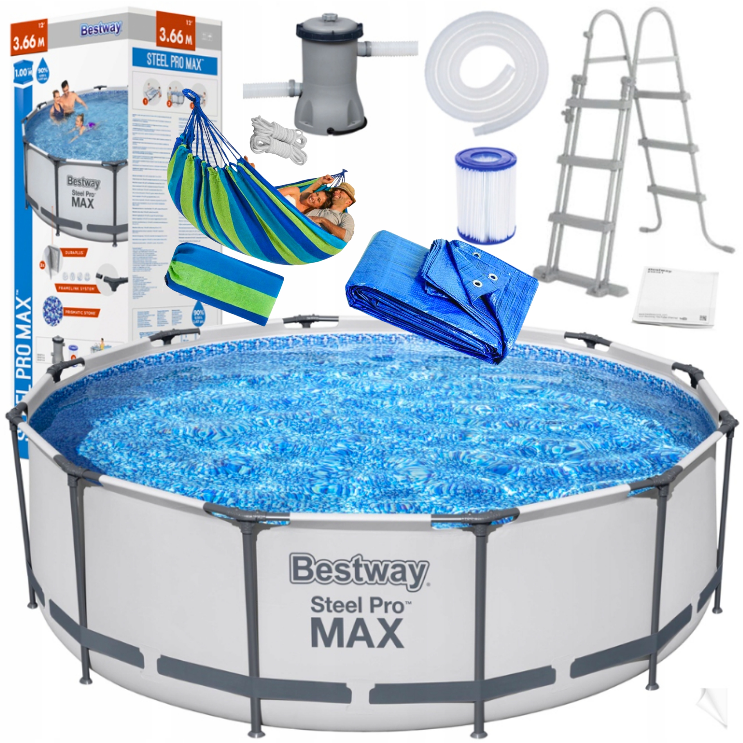 Záhradný Roštový Bazén 366x100 Bestway Veľký Rebrík Podložka Kolesá Sada 13v1