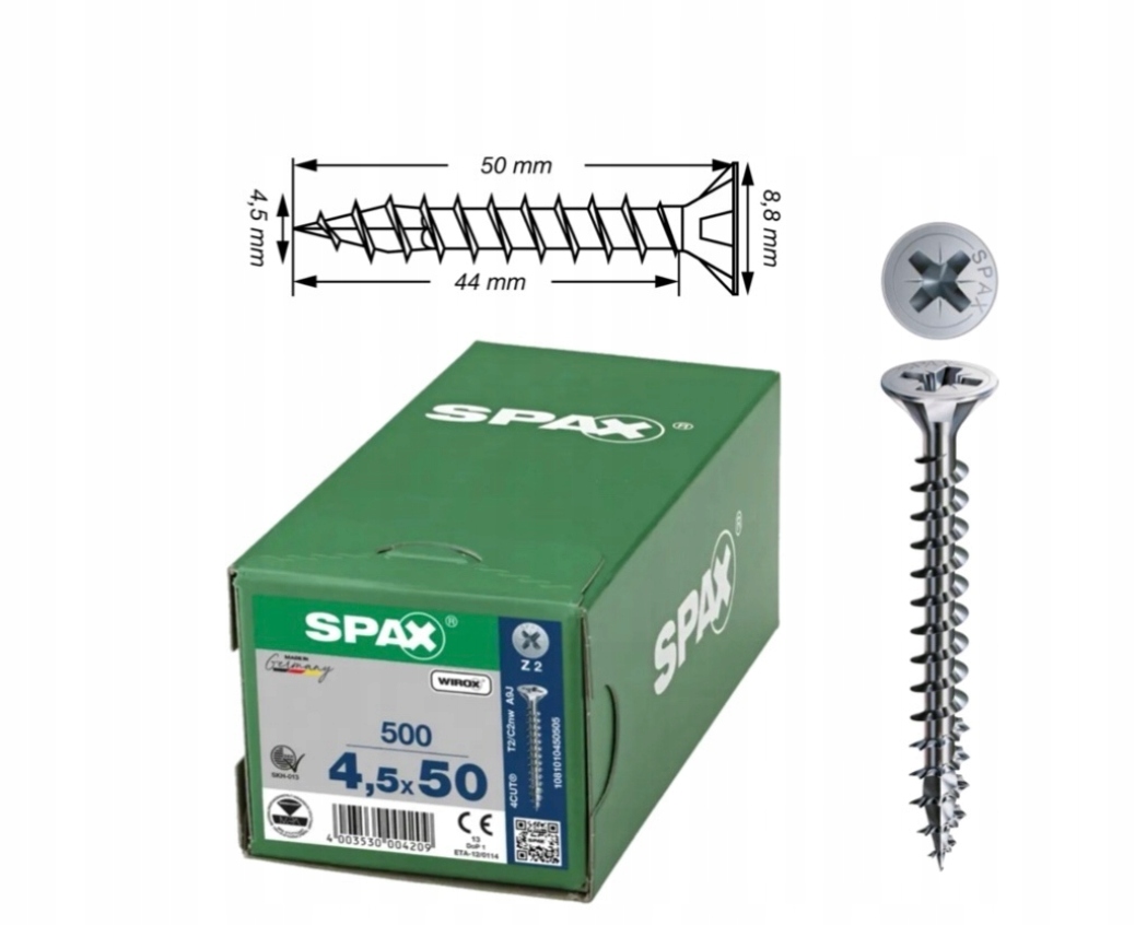 Univerzální vrut do dřeva spax 4,5 x 50 Wirox 500 ks