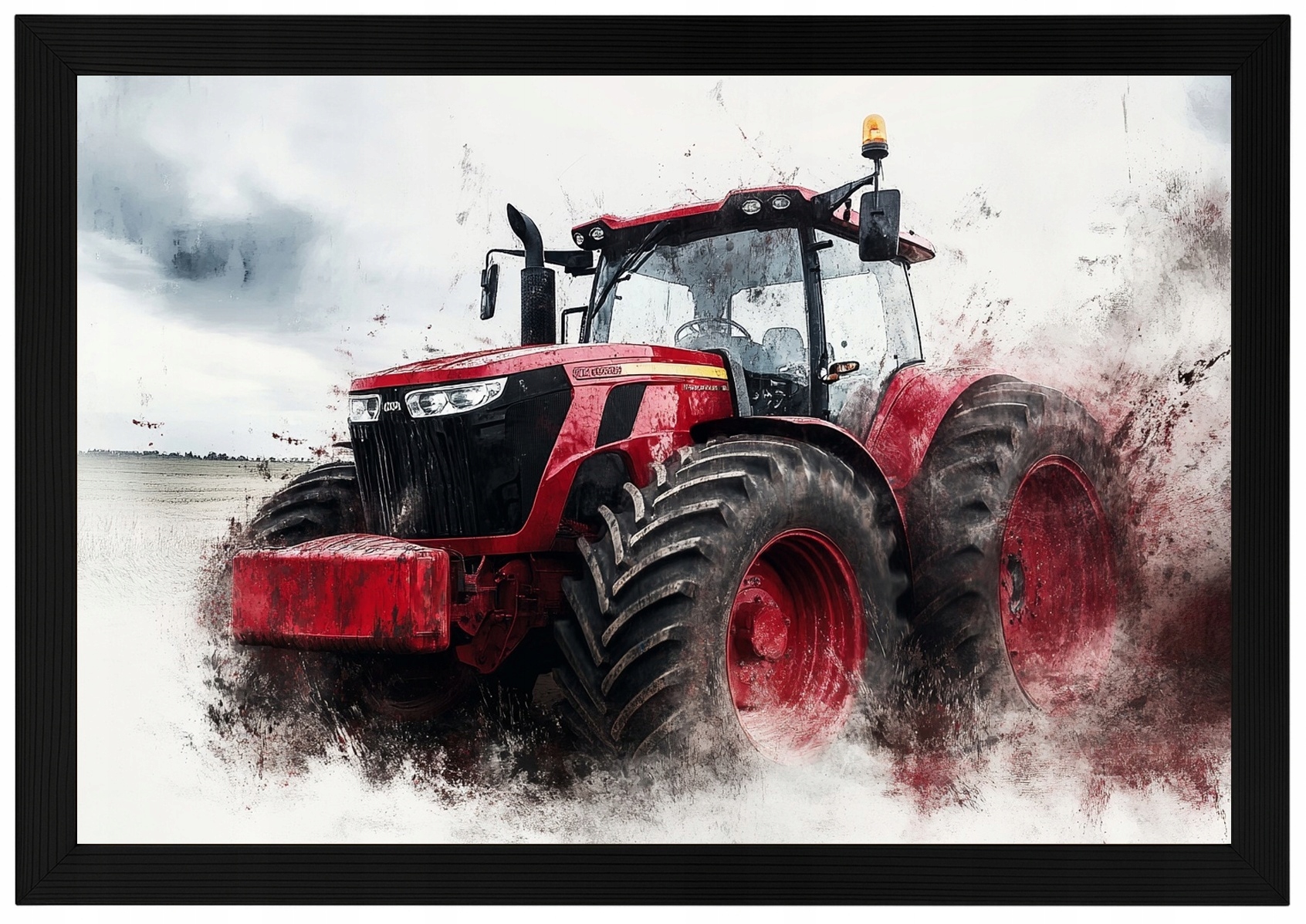 Plakát Rámeček Dřevo Červený Traktor Farma Pole Zemědělský Traktor 60x40