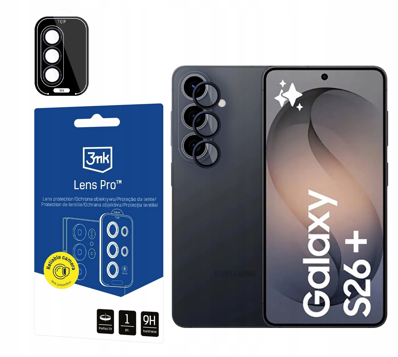 Sklo Lens Pro 3MK Ochrana na objektív pre Samsung Galaxy S26+ Čierna