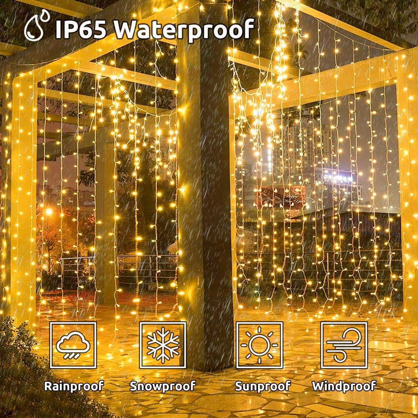 COZYMEOW Kurtyna Świetlna 3x3m 300 LED Wodoodporna Balkon Ogród Wesele — miniatura 6