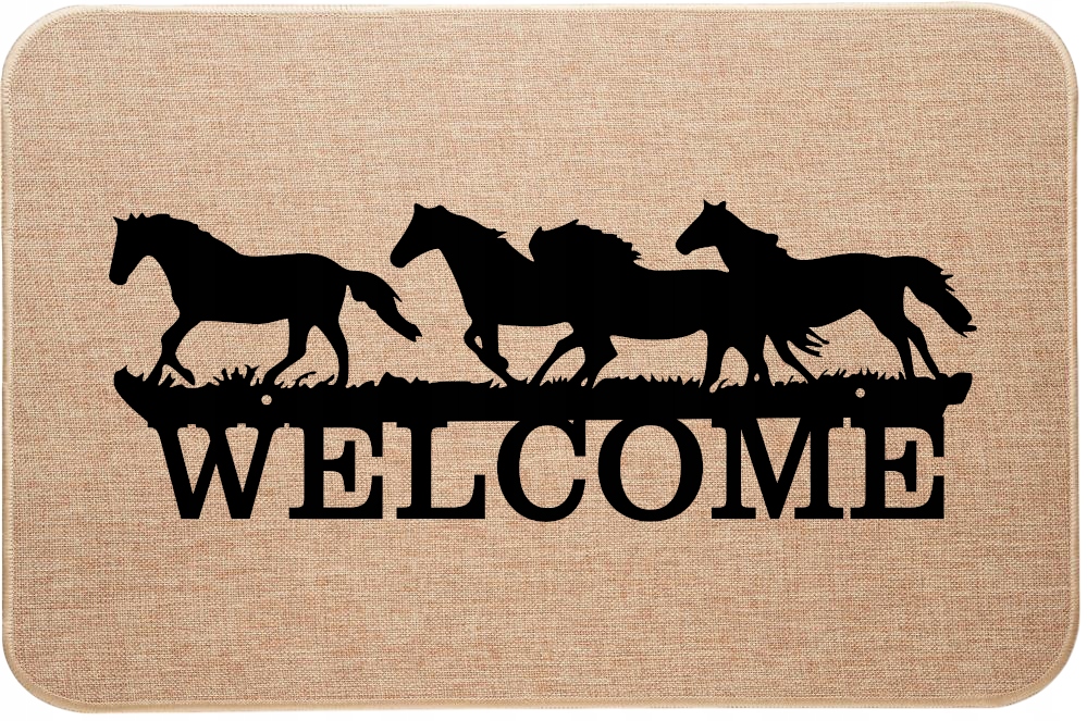 Vstupní Lněná Stěračka Cválající koně Welcome Ahoj