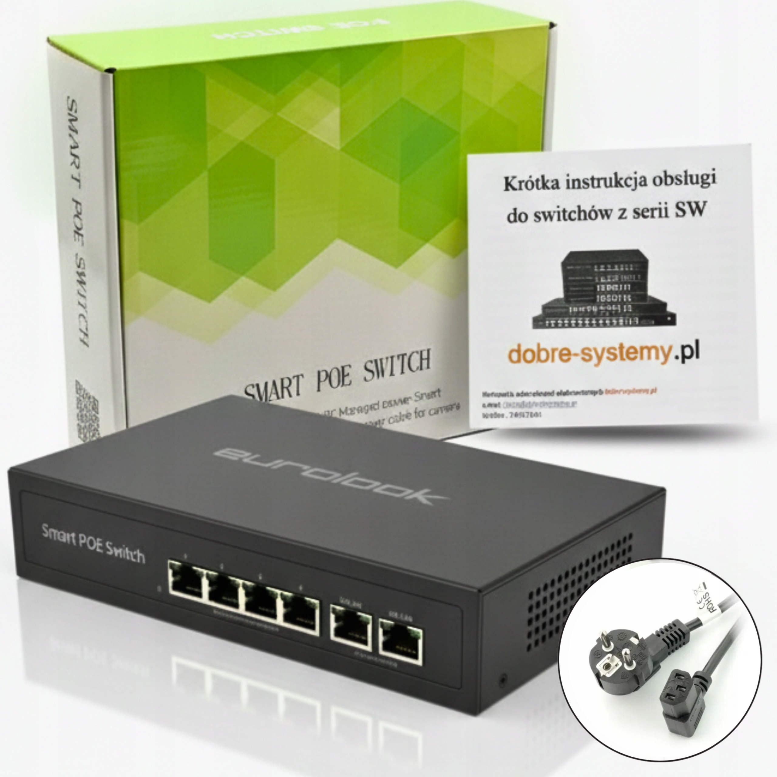 Switch Poe Sieťový Adaptér Pre Ip Kamery 4xPOE 2xUpLINK 1Gb/s 120W 6 Portov