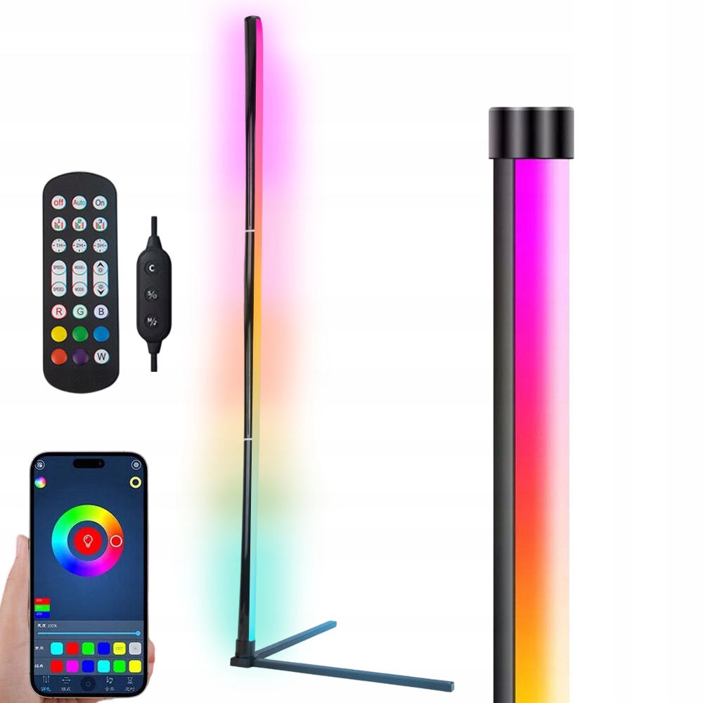 Rohová Stojící Podlahová Lampa Rgb Led S Mikrofonem Pro Synky S Hudbou