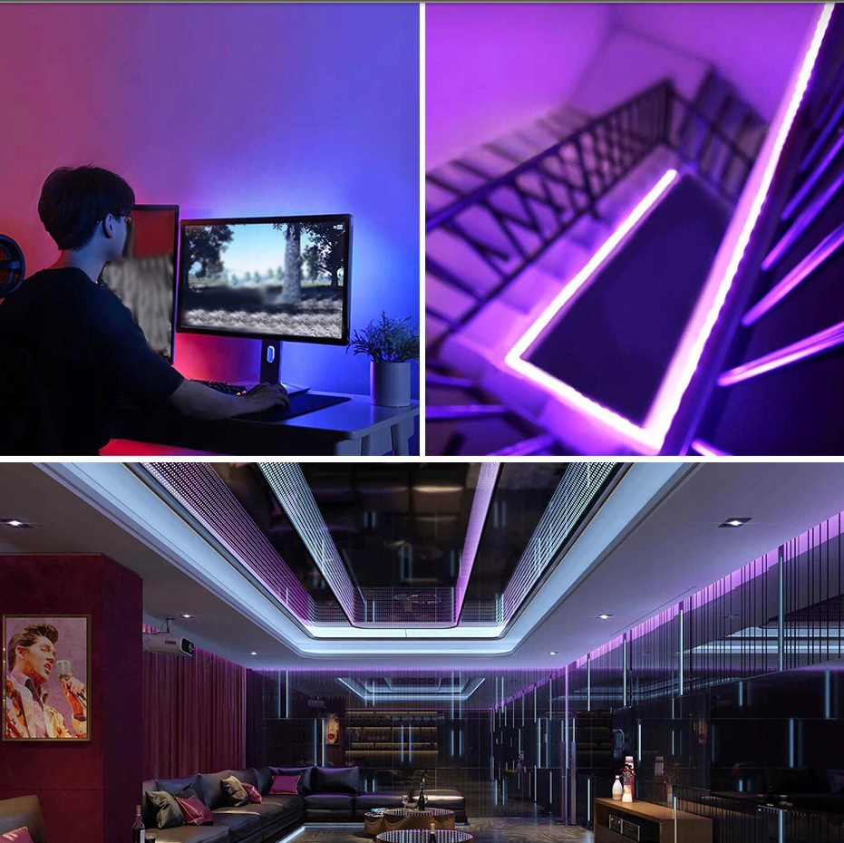 TAŚMA LED RGB KOLOROWA 10M BLUETOOTH STEROWANIE MUZYKĄ + APLIKACJA + PILOT Jasność 1700 lm