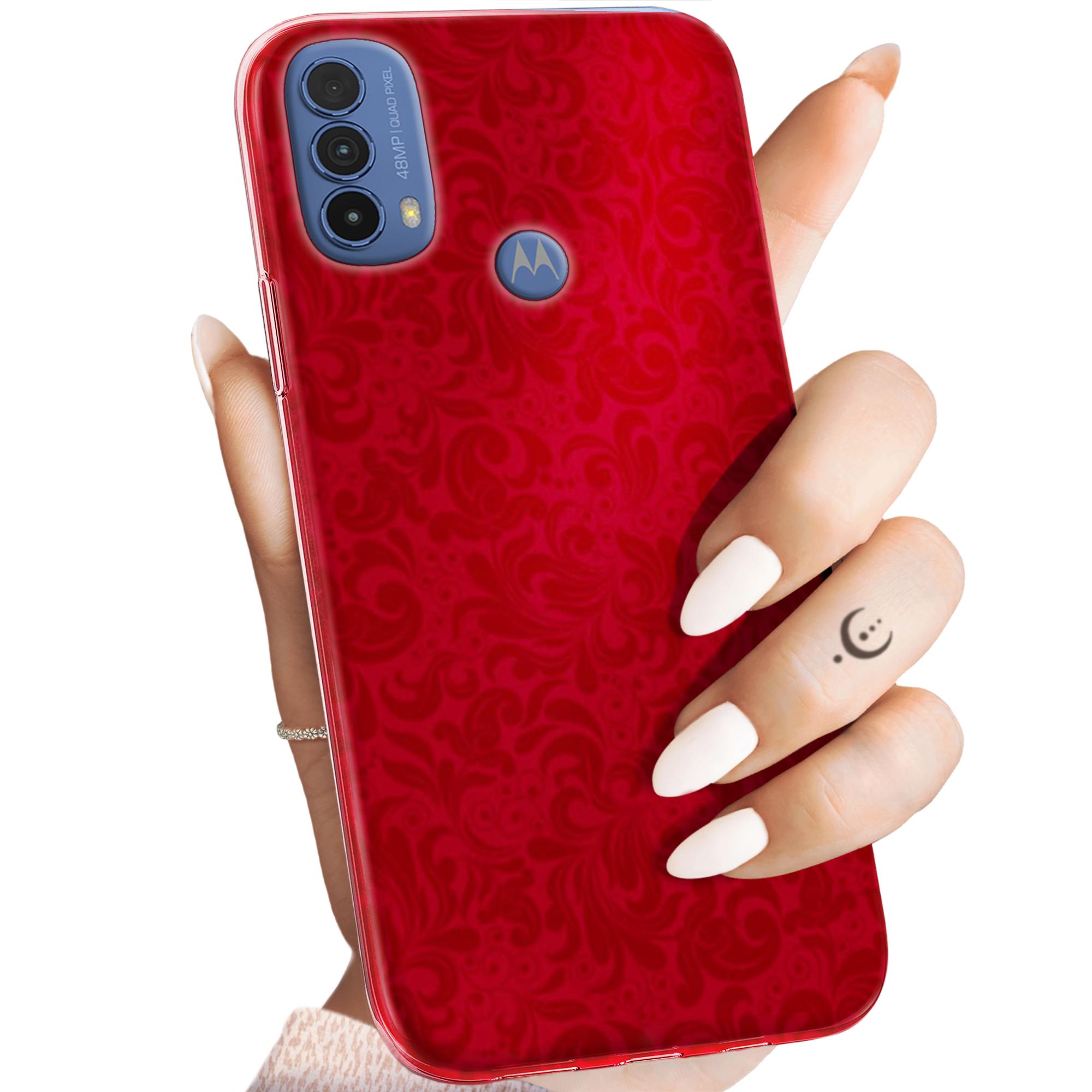 Etui Do Motorola Moto E30 E40 Czerwone Serca Róże Obudowa Pokrowiec