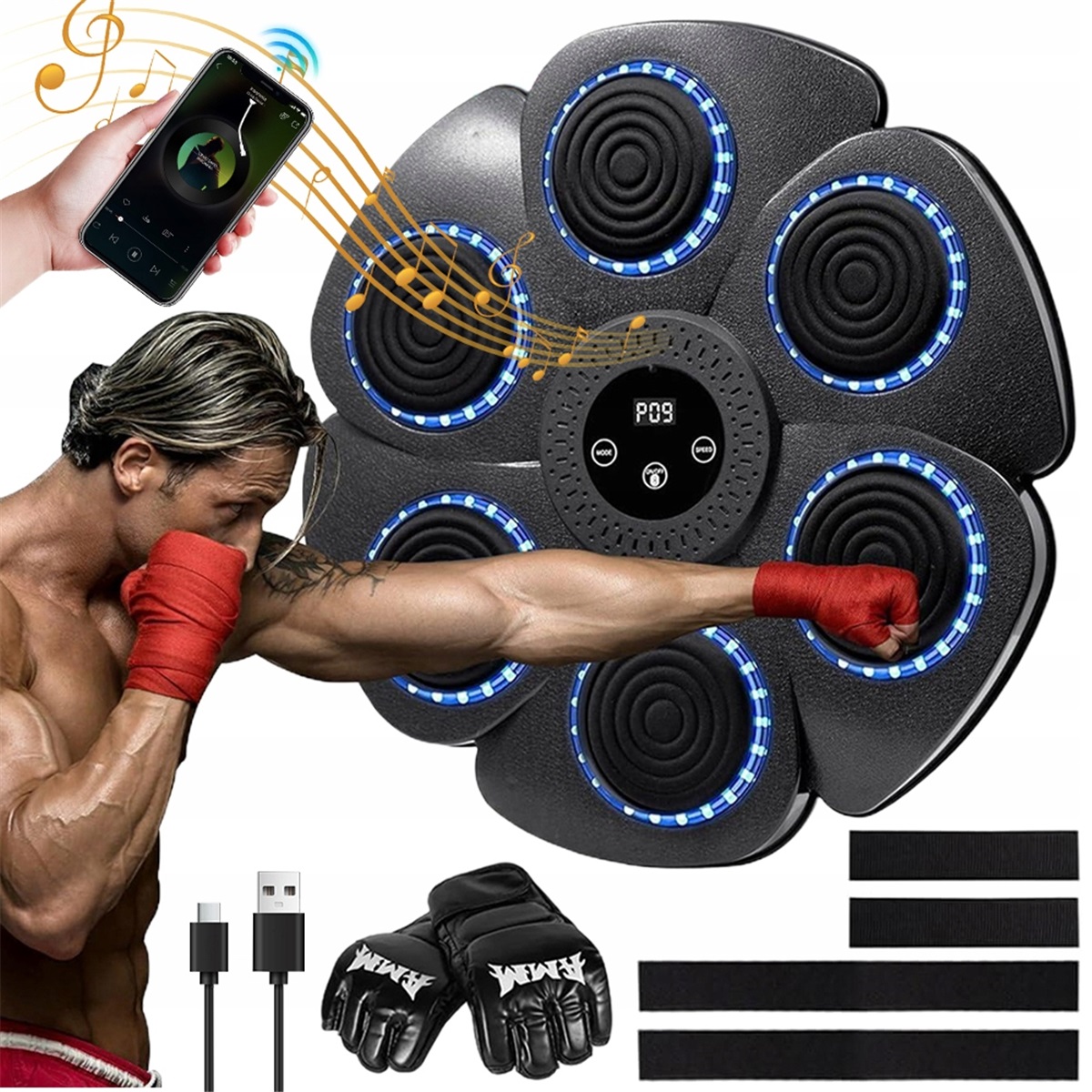 Bluetooth stroj pro box 9 režimů 18 rychlostí s funkcí počítání zásahů