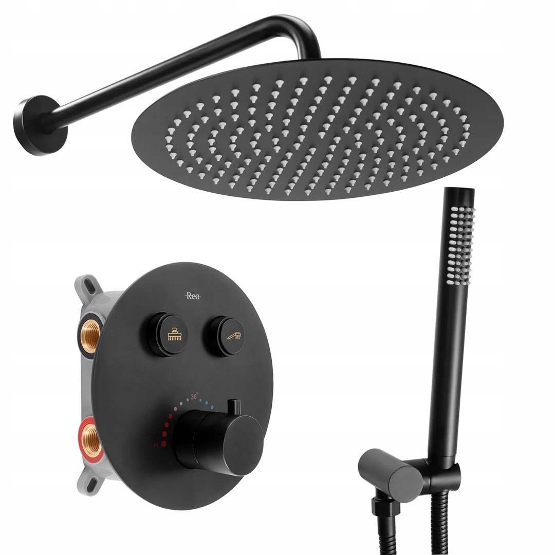 Podomítkový Sprchový Set Lungo Černý Termostat