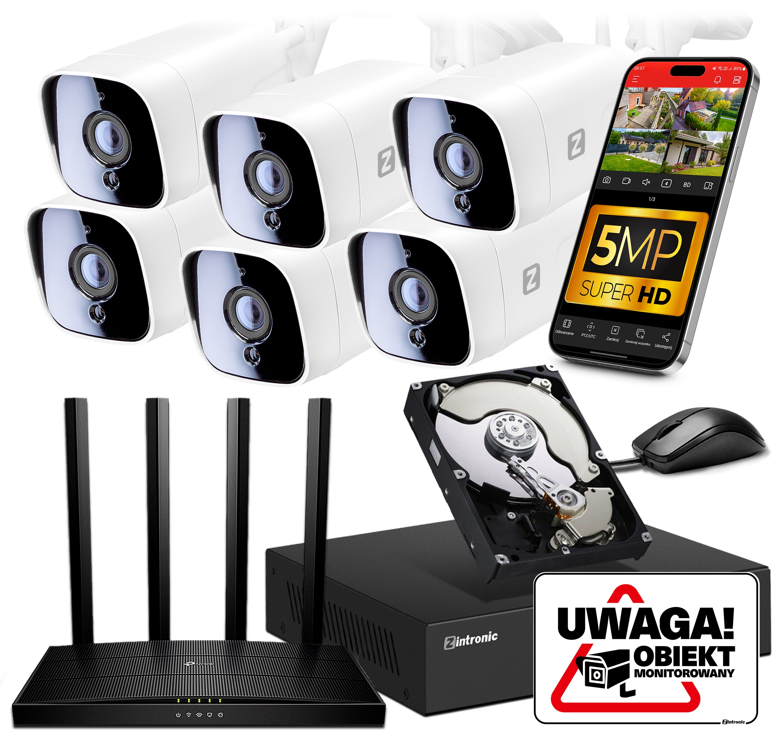Zestaw do Monitoringu Ip WiFi 6 Kamer 5MPx 1TB Detekcja Audio +Router