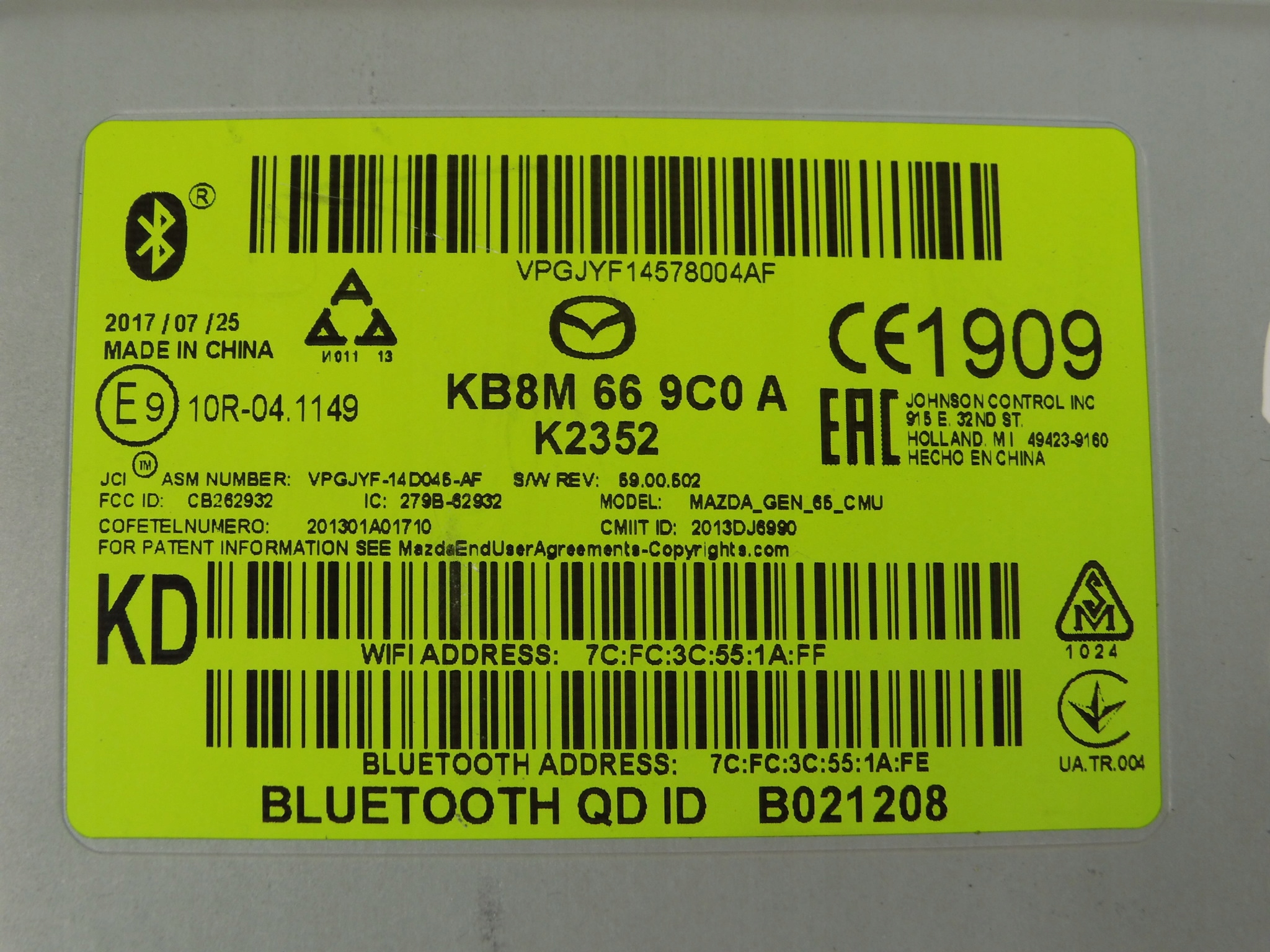 Mazda CX-5 II KF module control unit radia navigation devices KB8M669C0A