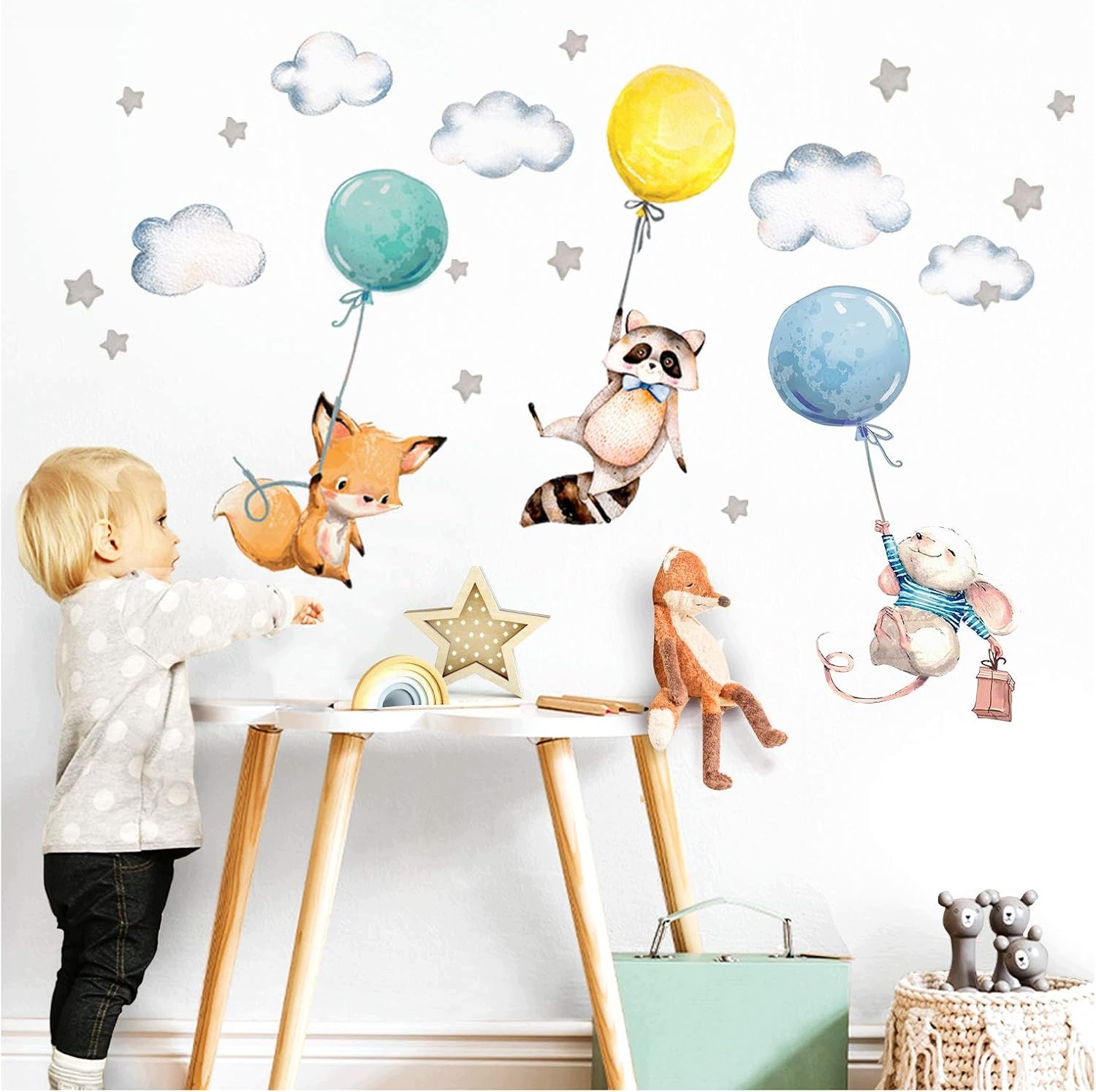 Naklejki ścienne dla dzieci zwierzęta balony 68x40 cm samoprzylepne