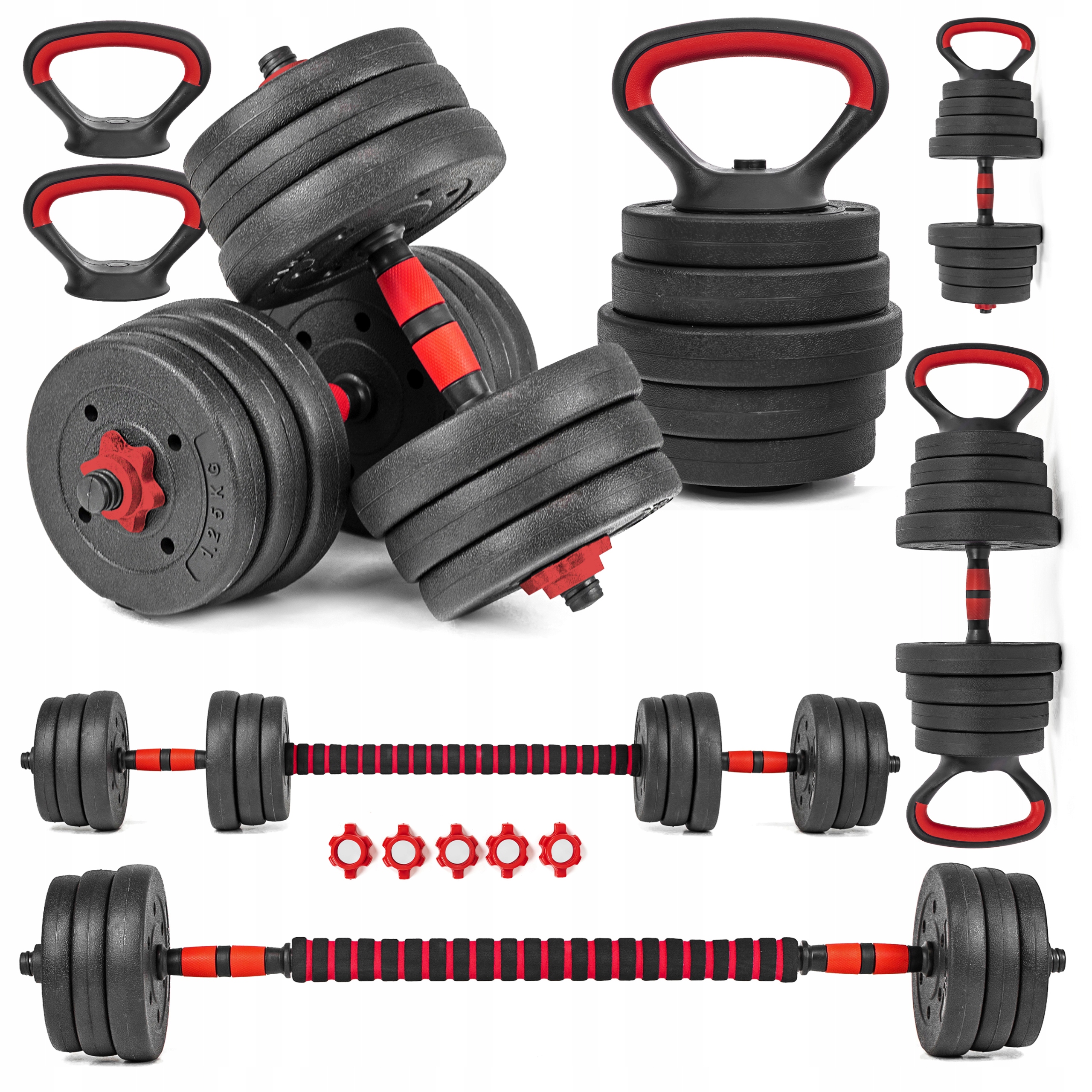 Hantle regulowane 2x10KG sztanga Kettlebell zestaw Hantli 6w1 Gryfy uchwyty
