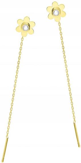 Zlaté náušnice 585 s provlékací květinou a zirkonem provlékací jako dárek