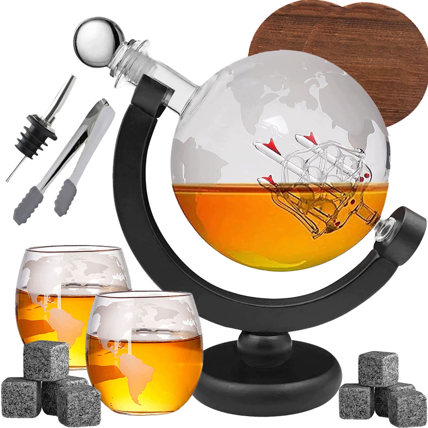 Karafa na whisky Globus Sklenice Kameny Dárek Pro Muže I Ženy