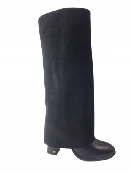 černé dámské kožené kozačky s rolovacím svrškem a podpatkovou kozačkou Karino 37