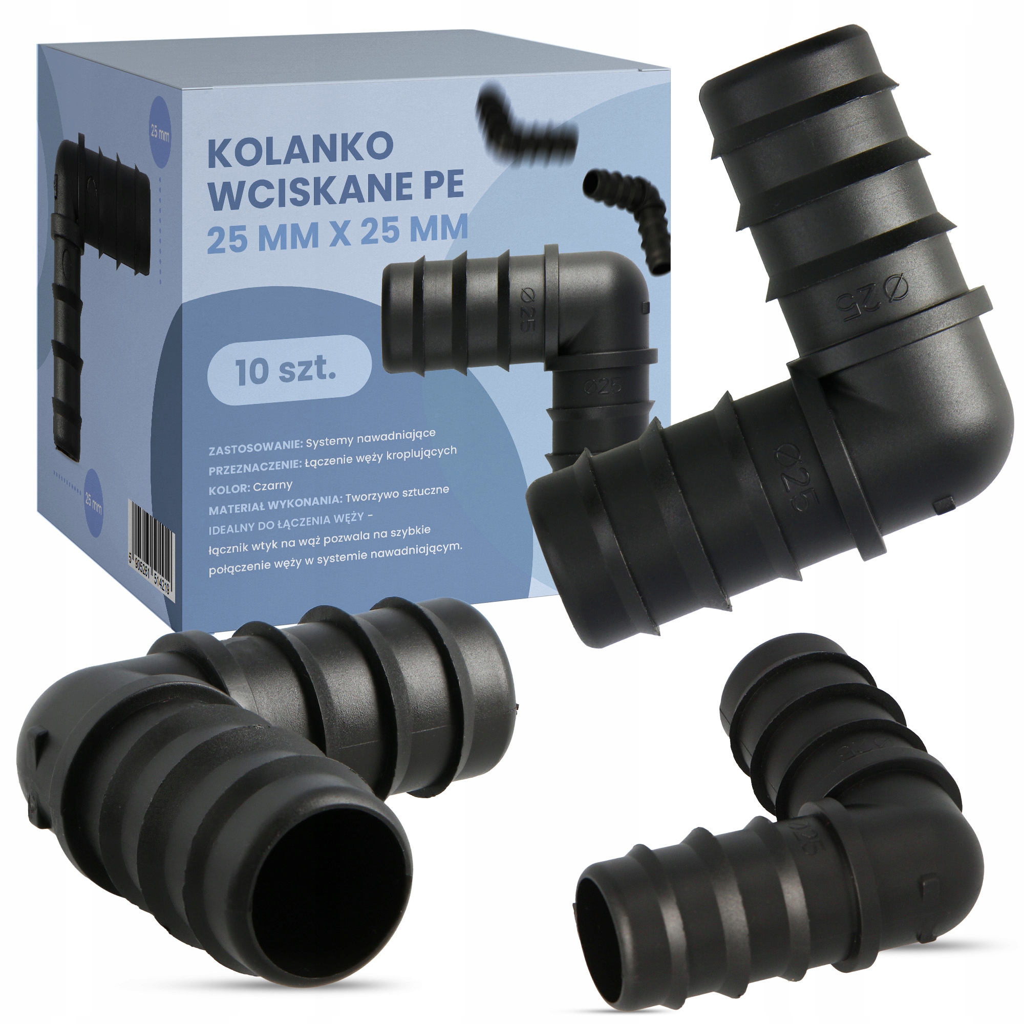 

10x Kolano Pe Węża Linii Kroplującej 25x25