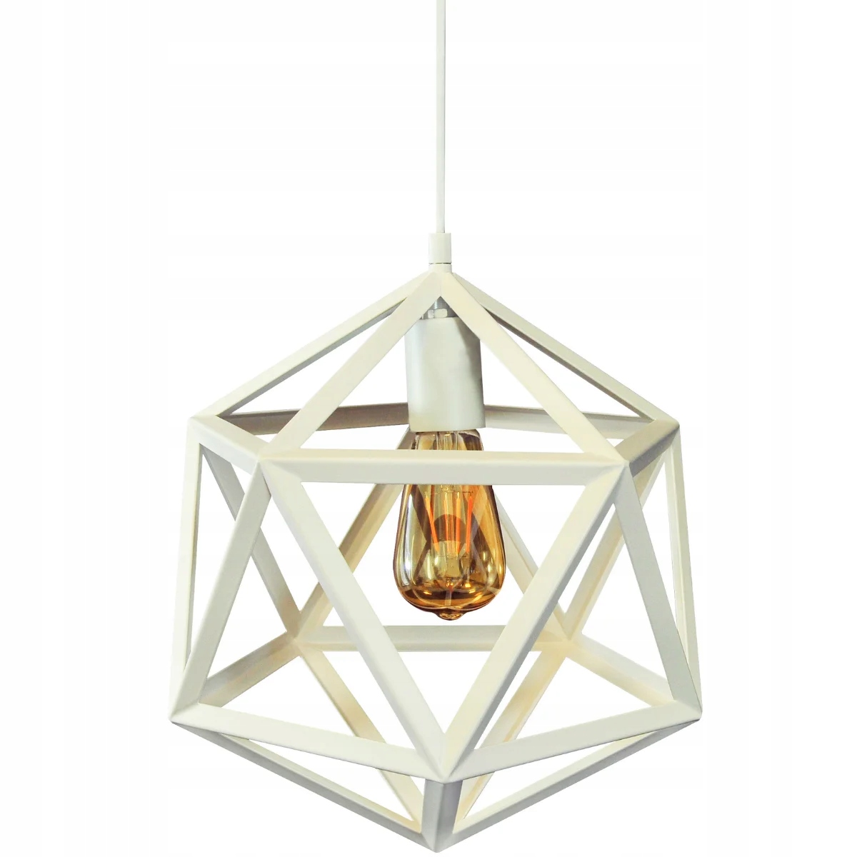 Bílá geometrická závěsná lampa moderní do ložnice na loftový stůl Polux