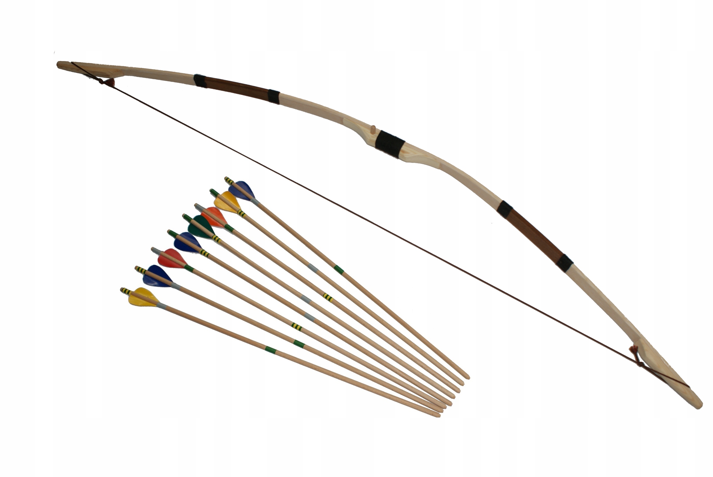 Łuk drewniany 115cm + 8 strzał brązowy 6+