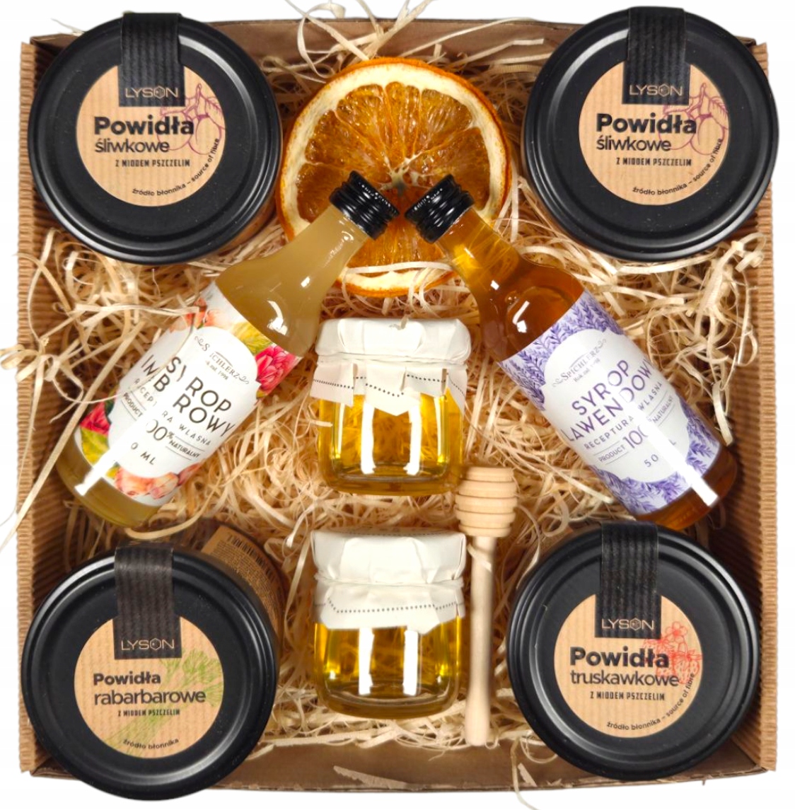 Levně Dárková Sada Box džem rebarbora jahoda sirup med dárek