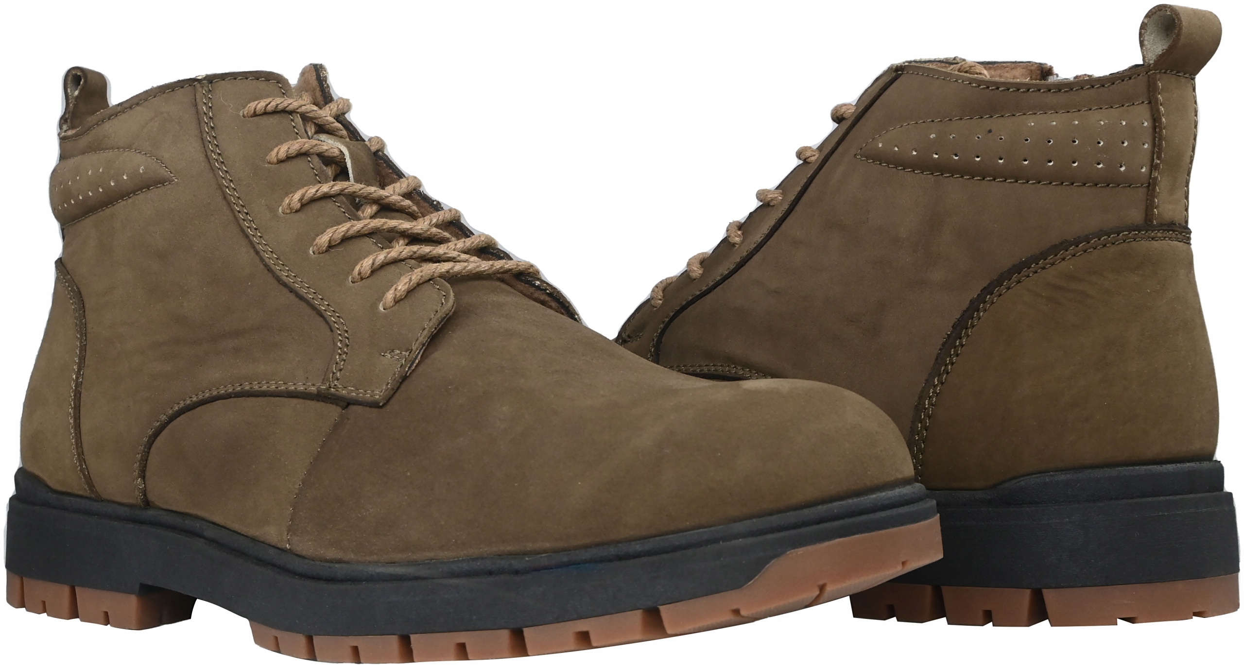 BOTKI ZIMOWE TRAPERY NUBUK AMERICAN CLUB CY 69 SKÓRA NATURALNA TAUPE R.43 Rozmiar 43