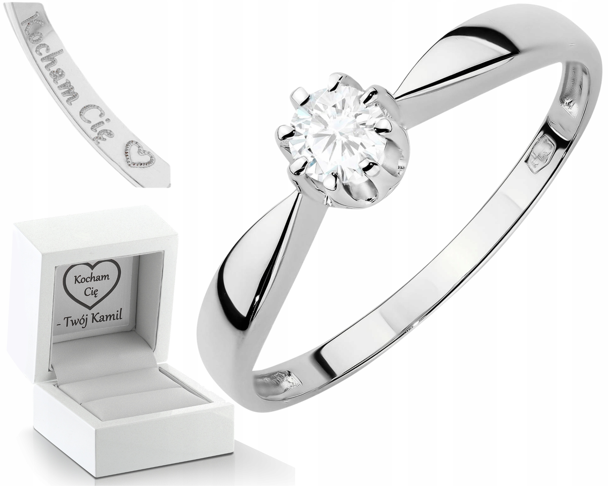 Prstýnek Z Bílého Zlata S Laboratorním Briliantem Gravírování