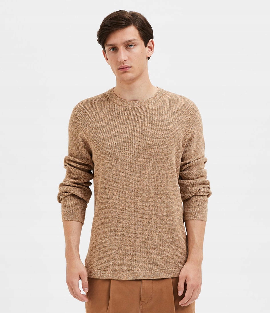 SELECTED HOMME BEŻOWY SWETER MELANŻ (L)