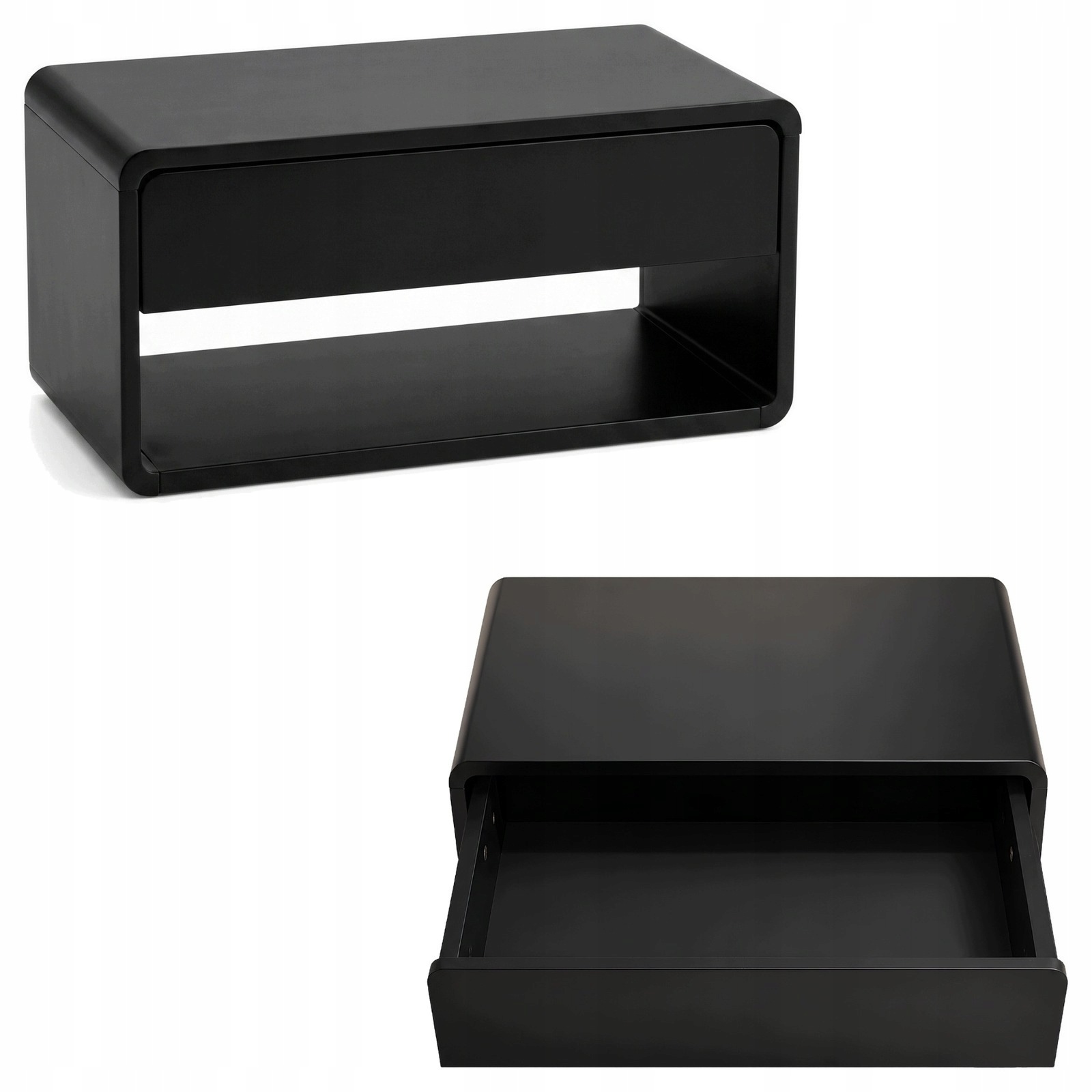 Noční Stolek Závěsný Mdf Černý S Zásuvkou A Policí 46X25X21 CM Do Obývacího Pokoje