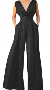 MD elegantní dámský overal široké nohavice dlouhý Černý M