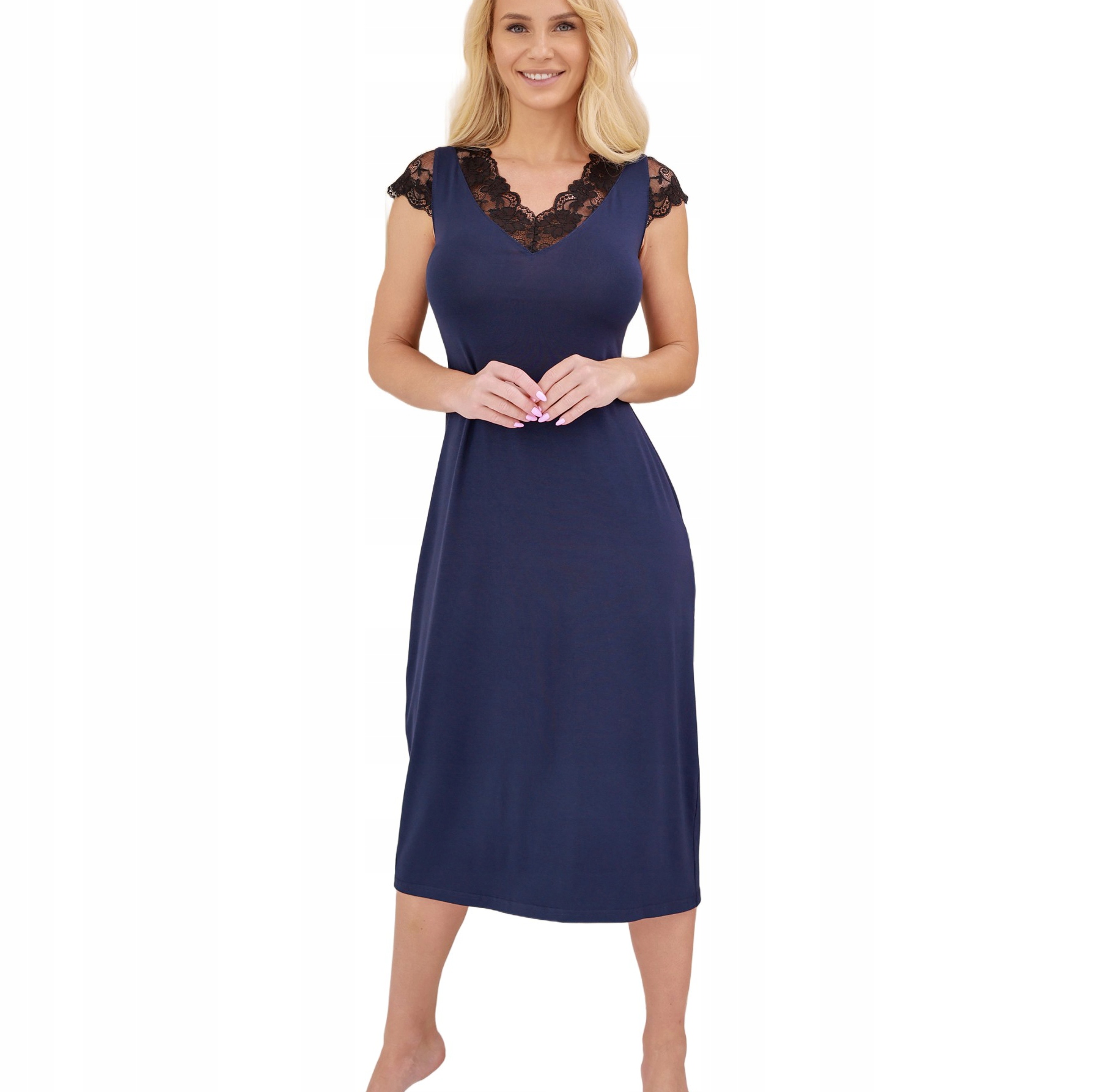 Viskózové spodní prádlo Langu XL Modrá Granátová Dlouhá Košile Noční Krajka