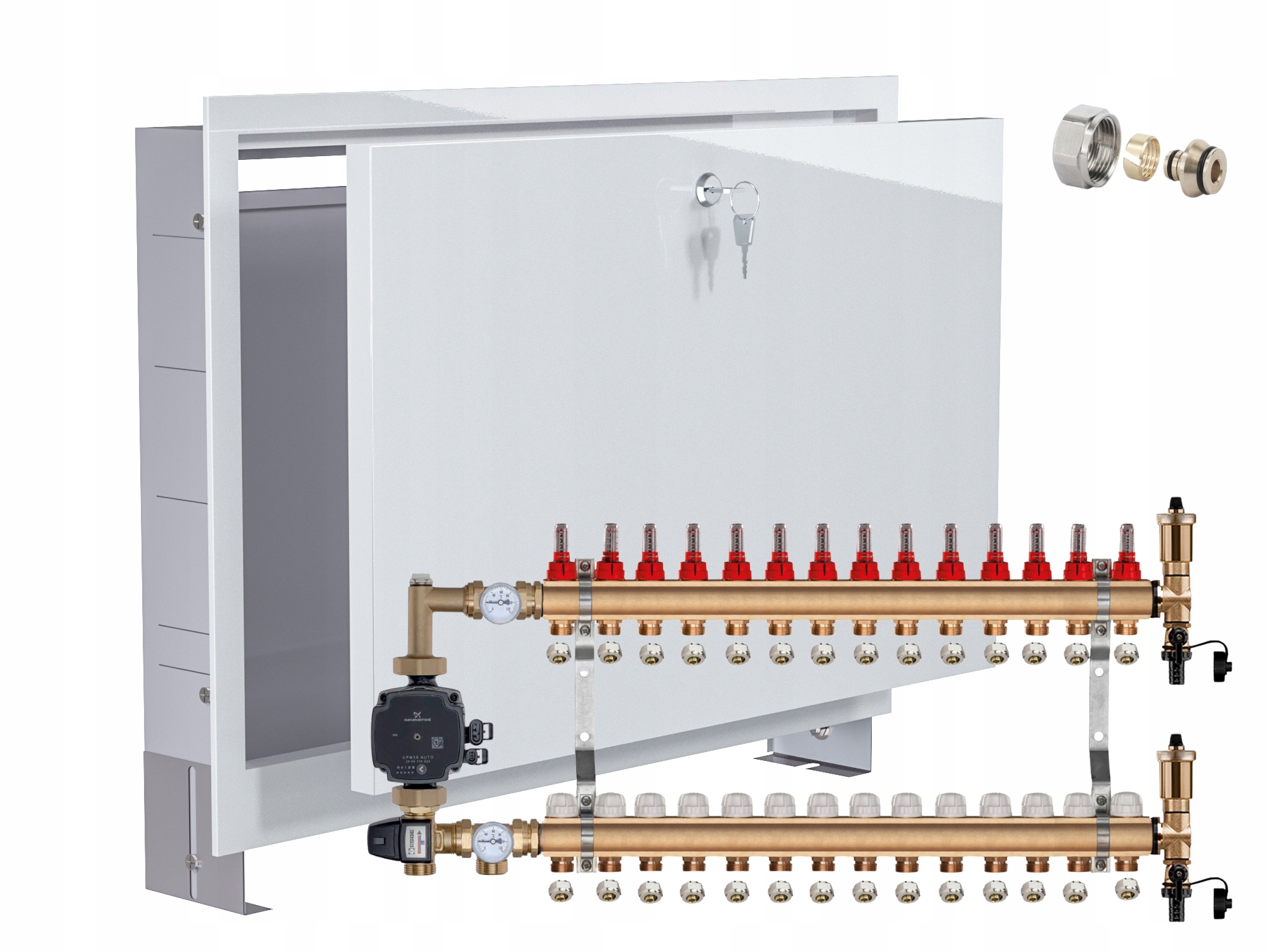 Mosazný Rozdělovač Podlahovky 14 S Čerpadlem Grundfos Podomítková Skříňka Pex