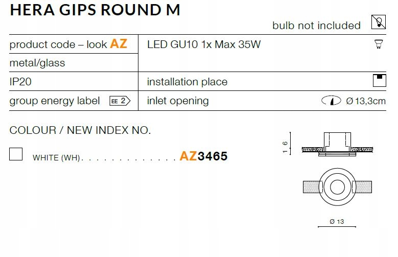 HERA Oczko AZzardo białe Długość/wysokość 6 cm