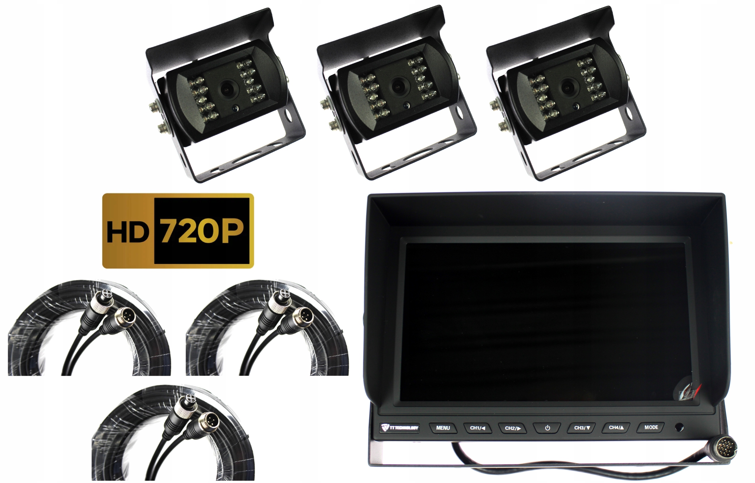 Monitor 9'' S Možnosťou Pripojenia 4 Kamera 4PIN 3x Cúvacia Kamera