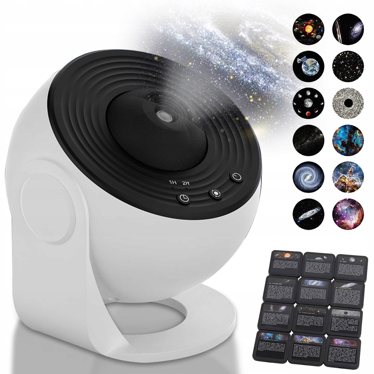 PROJEKTOR GWIAZD LAMPKA NOCNA LED 12 DYSKÓW KOSMOS USB PLANETARIUM OBROTOWE