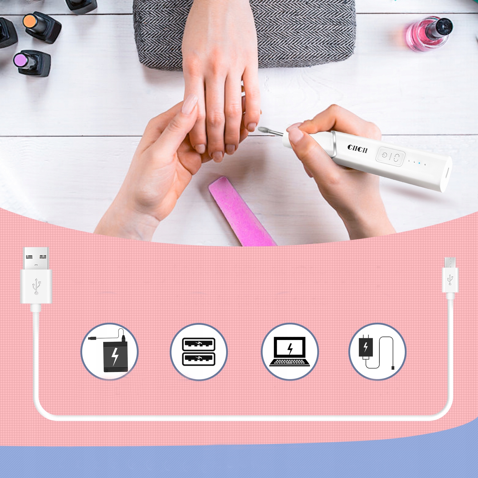 Mini Frezarka do Paznokci Zestaw do Manicure 15000RPM Marka inna marka