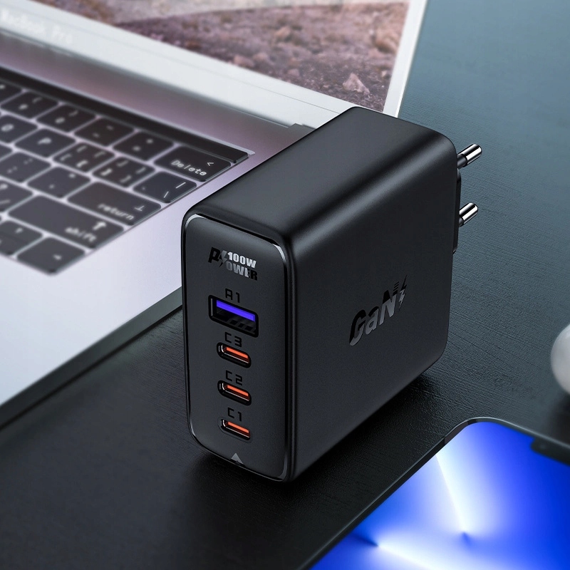 Acefast szybka ładowarka sieciowa GaN 3xUSB-C/1xUSB-A 100W czarna kabel k