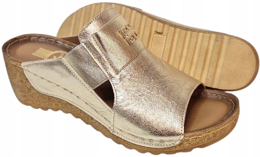 Lemar 50109 Zlaté nazouváky na klínku, přírodní kůže vel. 37