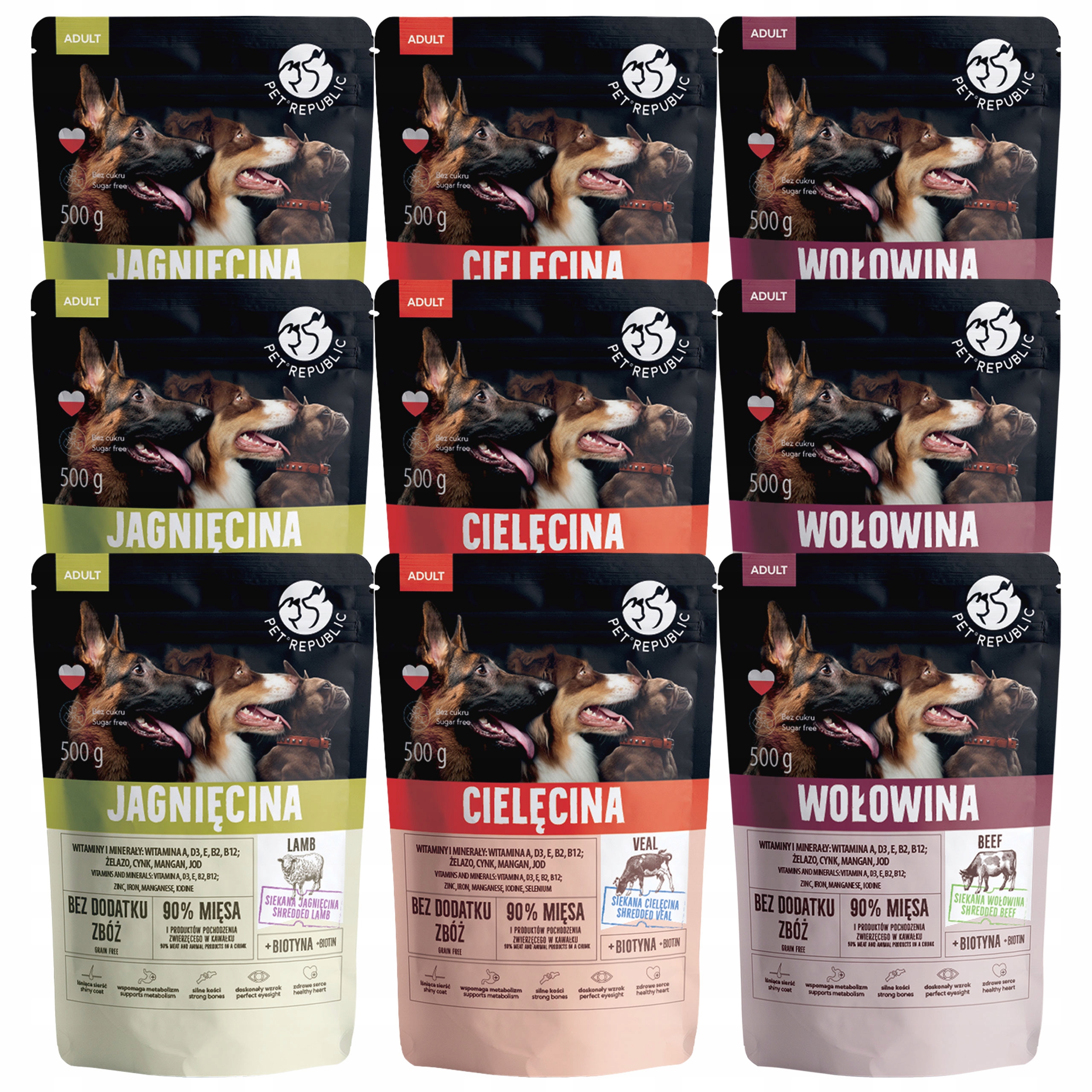 Levně Pet Republic krmivo pro psy mix chutí 9 x 500 g