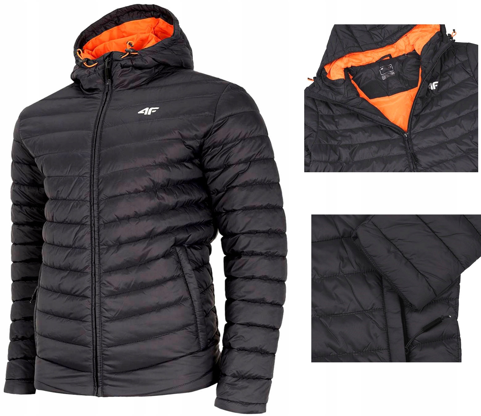 4F KURTKA MĘSKA PIKOWANA CZARNA CIEPŁA ZIMOWA Z KAPTUREM PUCHOWA ROZM. XL Model padded jacket