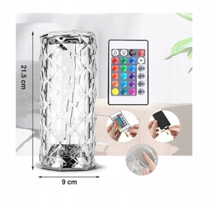 LAMPA DOTYKOWA KRYSZTAŁOWA LED NOCNA WIELOKOLOROWA RGB Kod producenta APT_ZD105