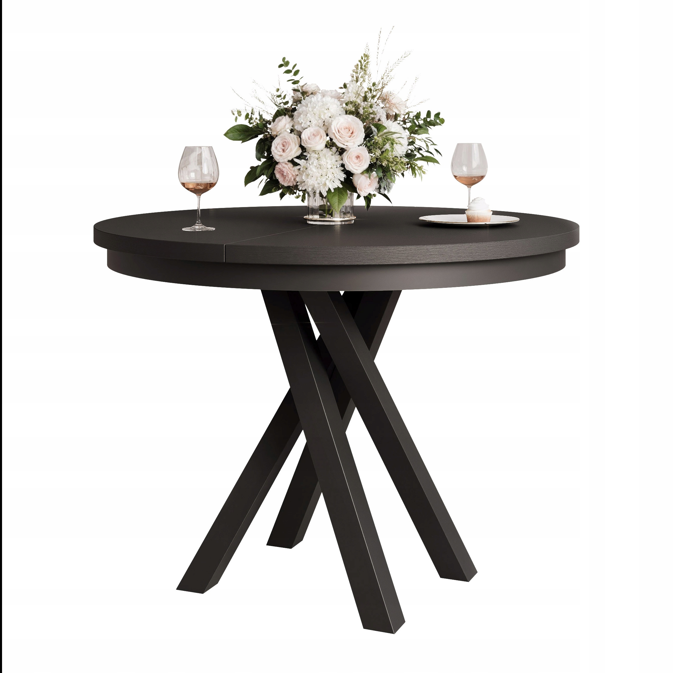 Rozkládací stůl Lorien kulatý 100-140 cm glamour moderní černý