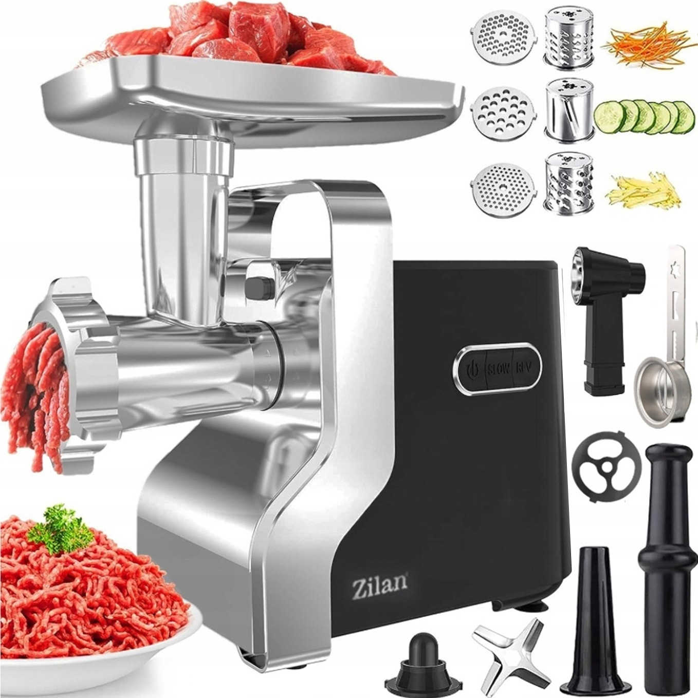 Maszynka Do Mielenia Mięsa Metal Premium 3 Sita Szarpak Moc 2100W