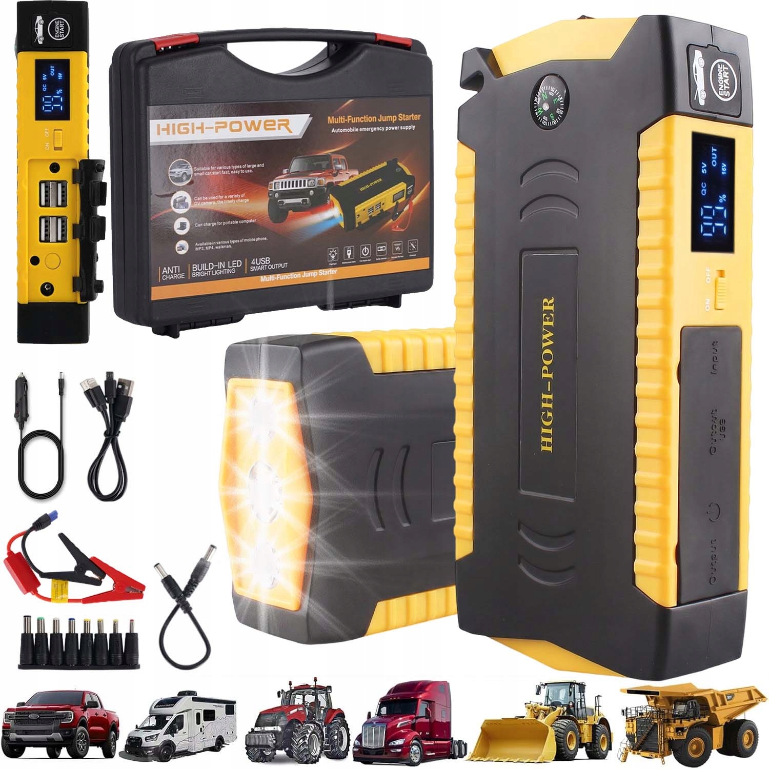 Přenosný Startér Startování Powerbanka Pro Auto 12V 6000MAH 600A LCD