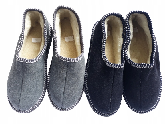 BAMBOSZE CIEPŁE SKÓRZANE OWCZA WEŁNA GÓRALSKIE*40* Odcień granatowy