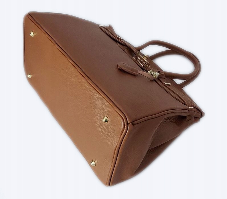 Duża włoska torba A4 skóra shopper kłódka Camel Kolor brązowy